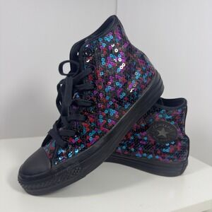 Converse Chuck Taylor All Star Hi Sequins Womens 8 Black Blue Cherry Red Bling